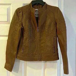 Made by Johnny Women's XS Brown Faux Leather Moto Biker Jacket
